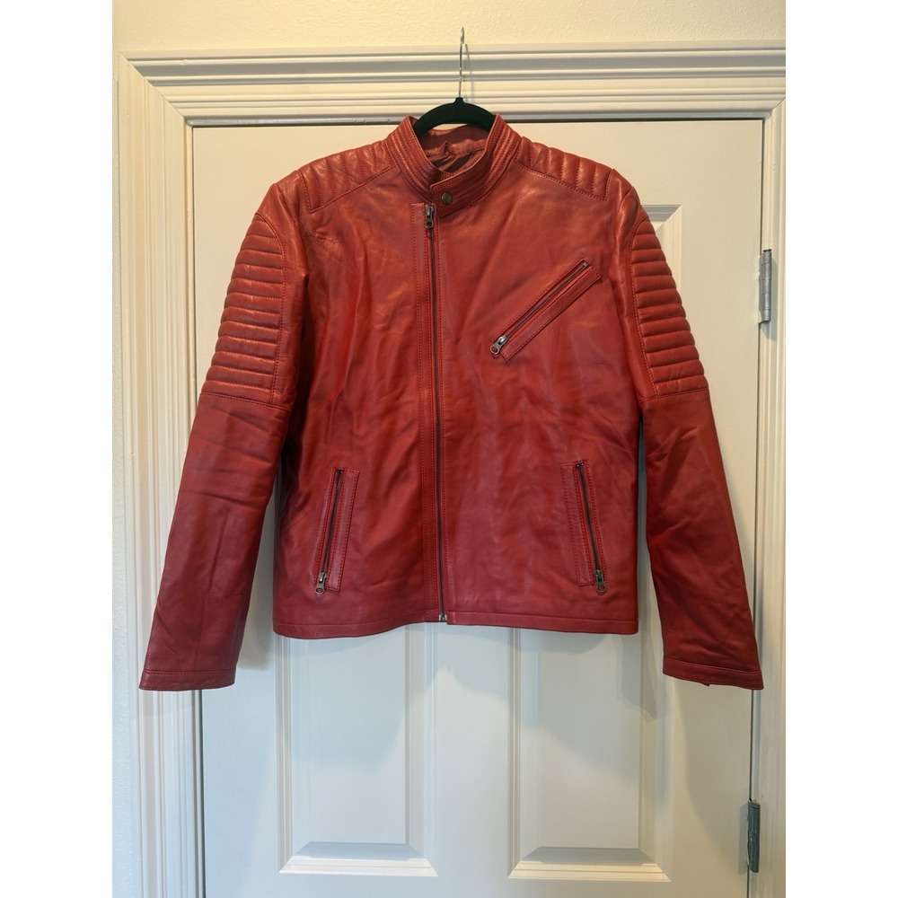Zayn Mens Red Leather Jacket Biker Motorcycle Michael Jackson Thriller‎